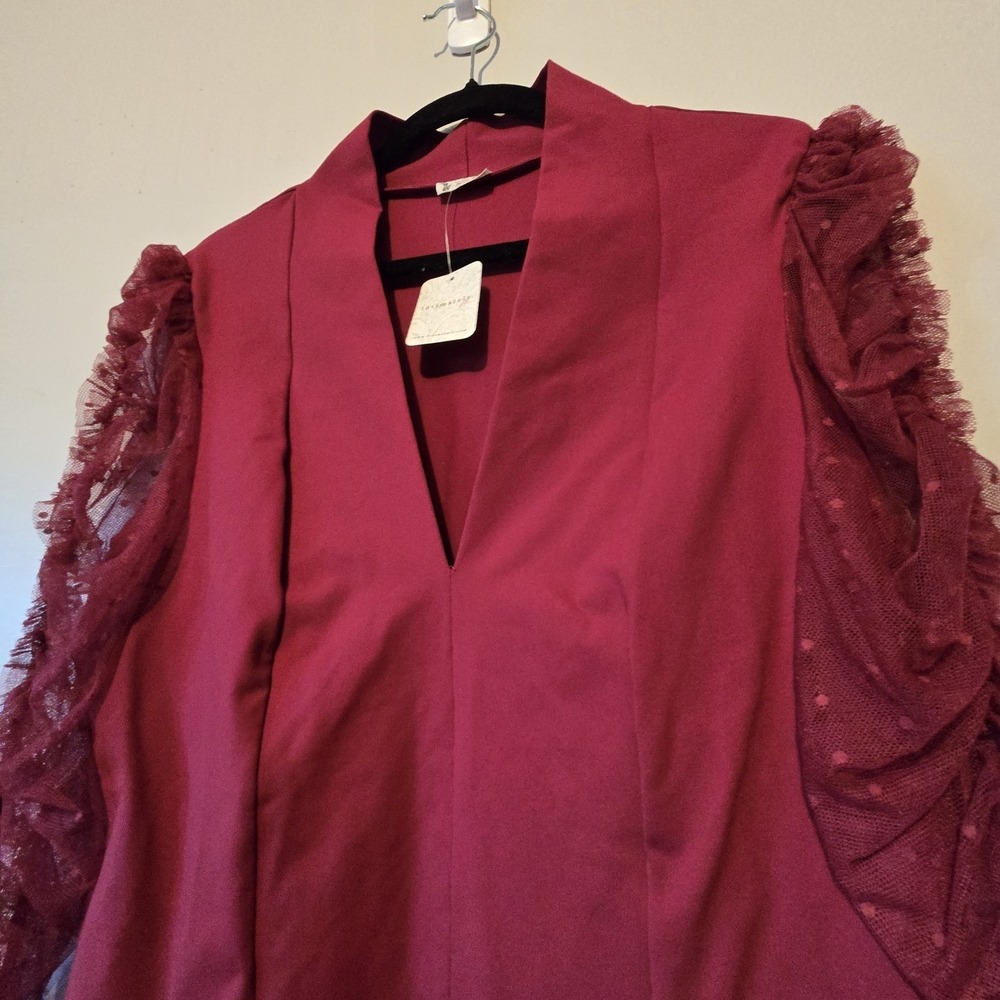 Intimately Free People NWT Vibing You Top Women's XL Wine Mesh Ruched Sleeves - Picture 2 of 12